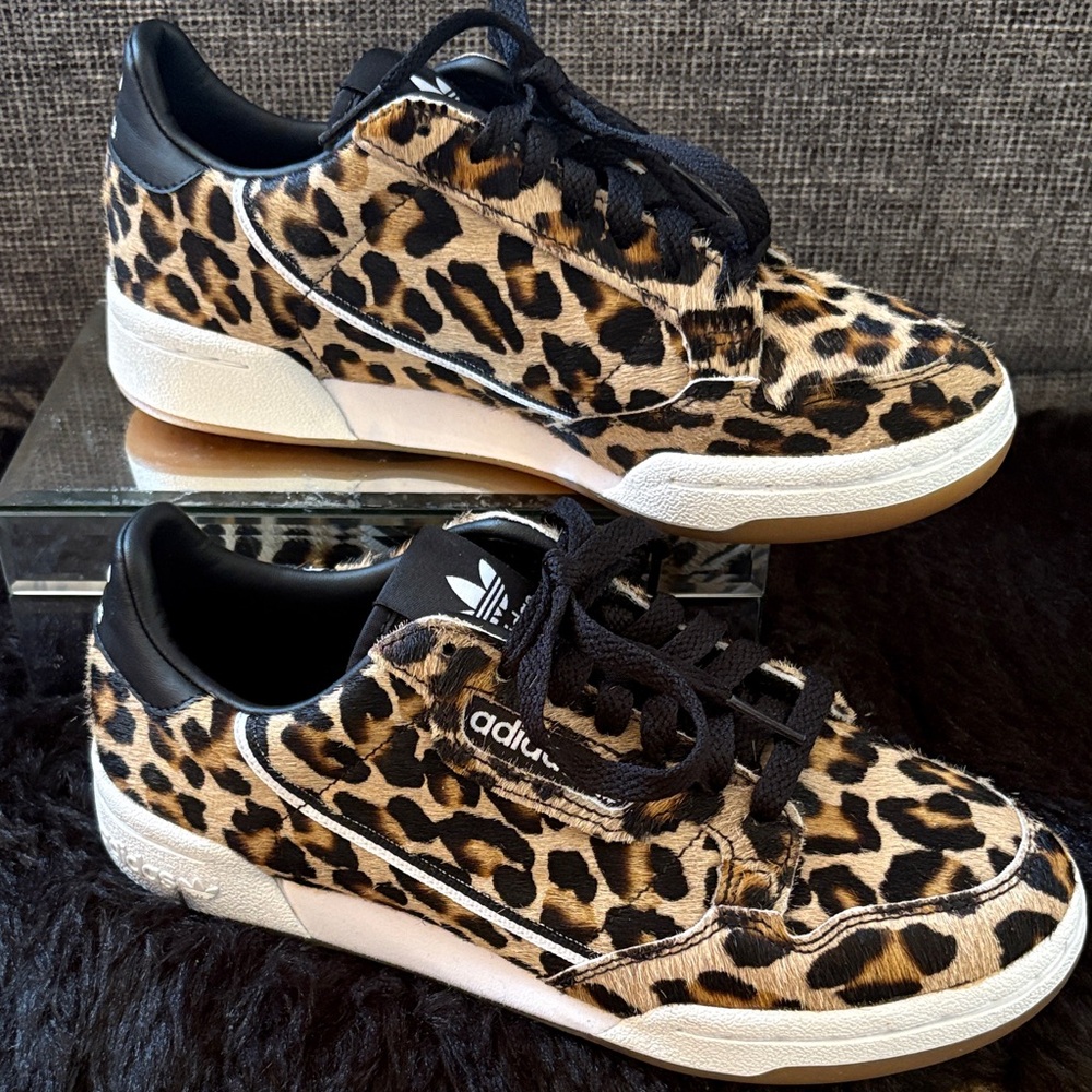 adidas Leopard-Print Low Top Sneakers - Black, Tan